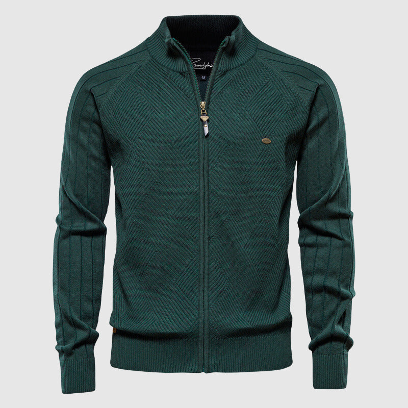 Davy | Men's Zip-Up Cardigan Sweater with Ribbed Detail