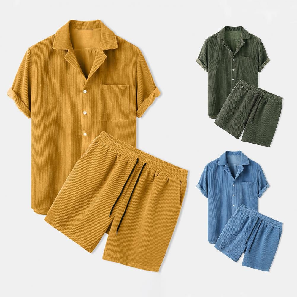 Davy | Men's Zipper Polo Shirt & Shorts Set Textured