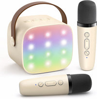 Davy | Mini machine karaoké portable avec haut-parleur Bluetooth et 2 microphones sans fil – Veylo