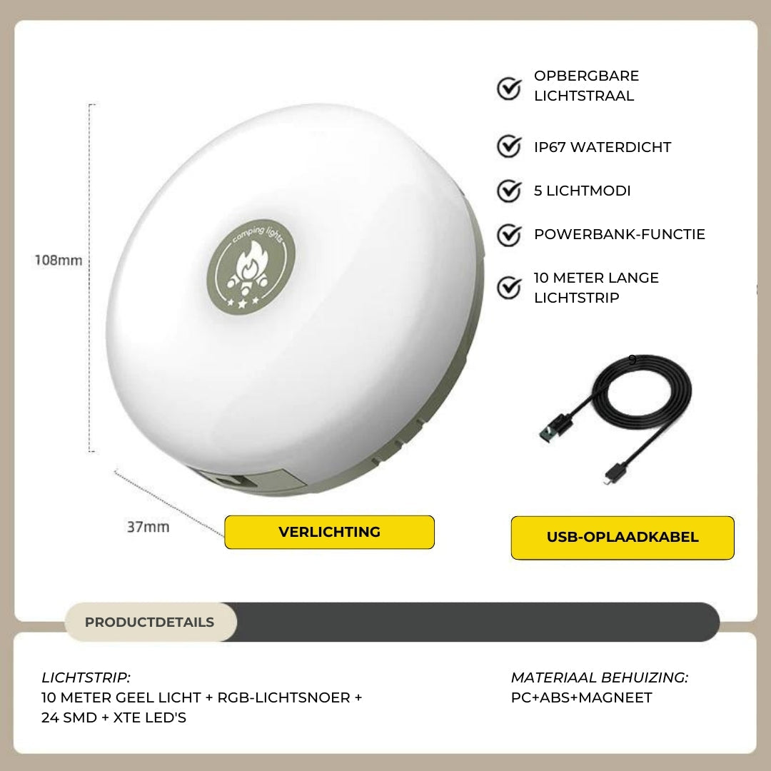 Davy | Rechargeable Waterproof Camping Lamp with Light Strip