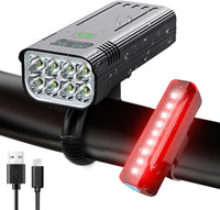 Davy | Ensemble de lumières vélo Victoper 8000 lumens, 8 LED rechargeables USB avant et arrière, noir mat
