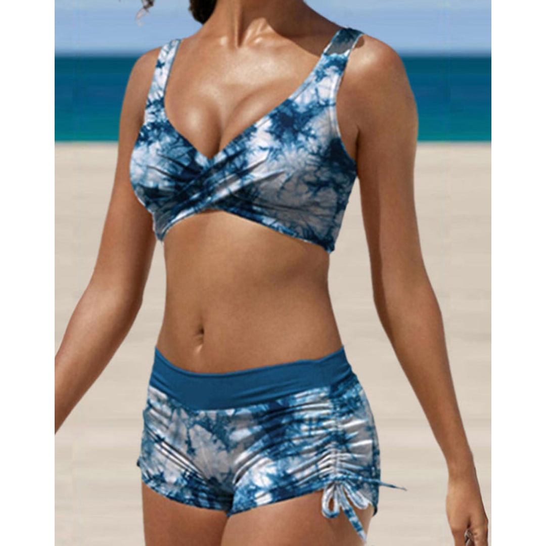 Davy | Women's Bikini with Twist Neck and Ruches Shorts