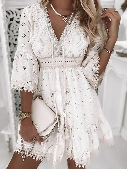 Davy | Women's Broderie Mini Dress with Flare Sleeves