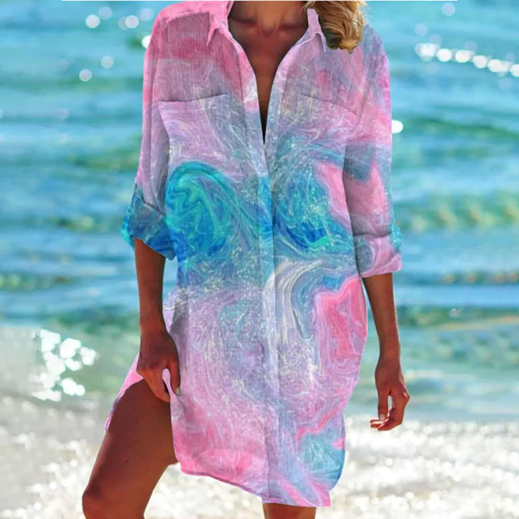 Davy | Women's Button-Down Beach Shirt - Tie Dye