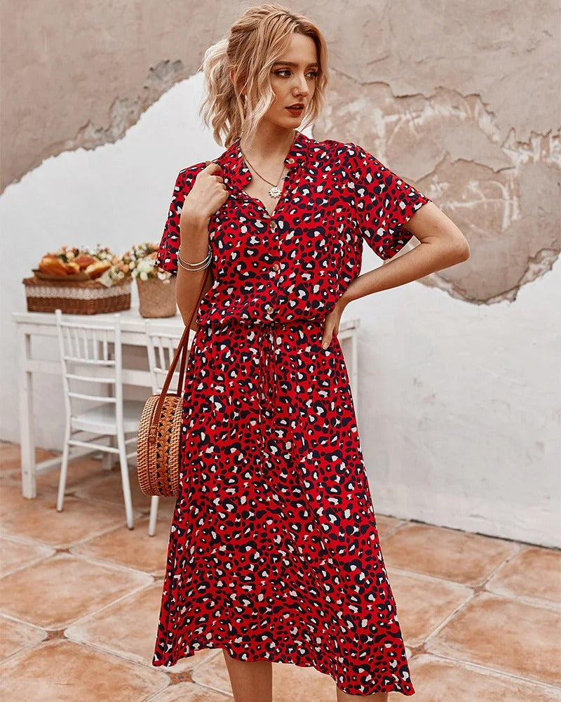 Davy | Women's Button-Down Midi Dress with Dot Print