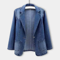 Blazer de mezclilla sin esfuerzo con bolsillos para mujer