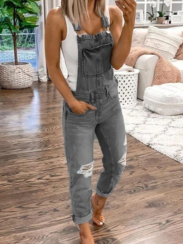 Davy | Women's Denim Overalls with Ripped Details