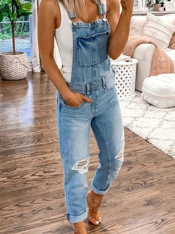 Davy | Women's Denim Overalls with Ripped Details