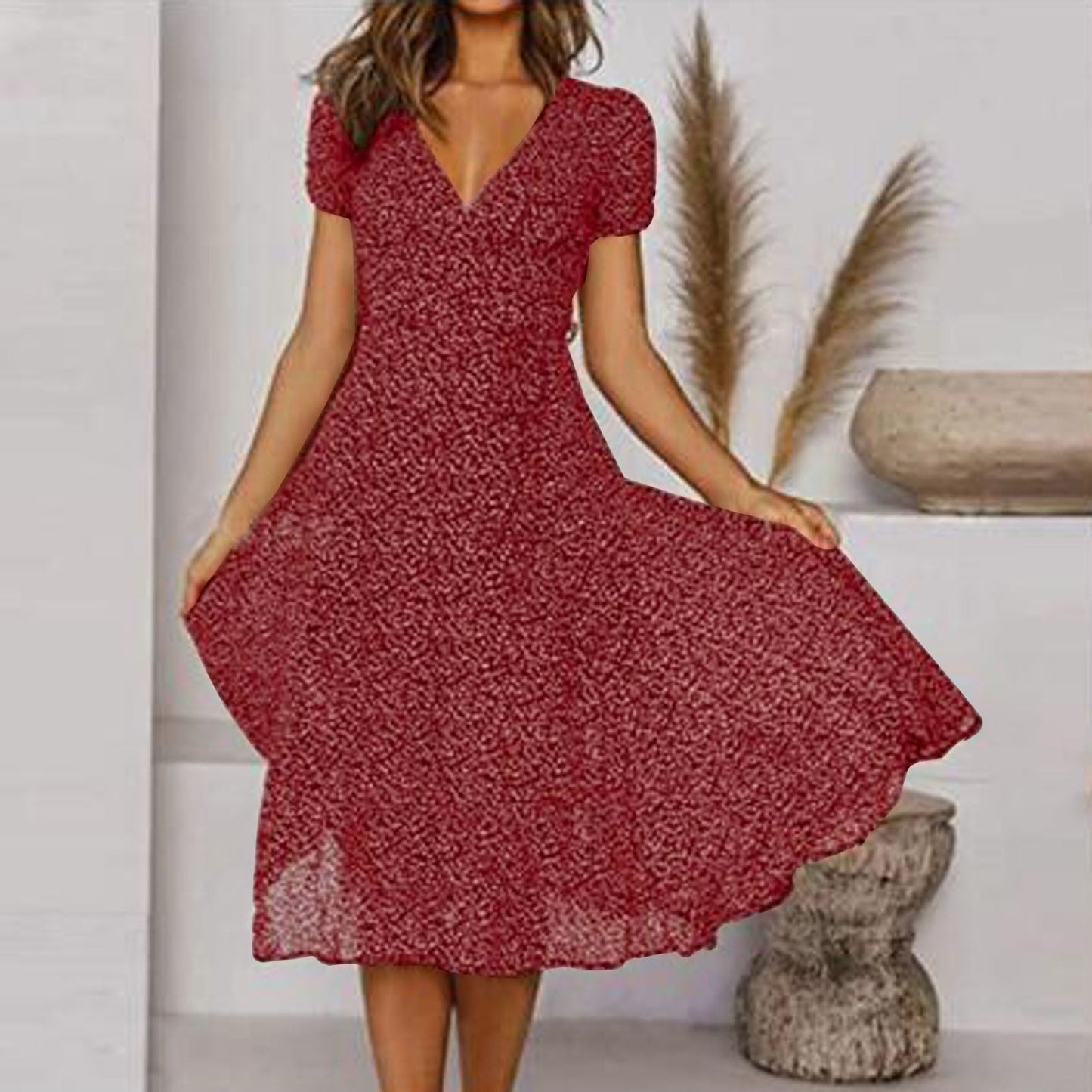 Davy | Women's Floral A-line V-neck Midi Dress