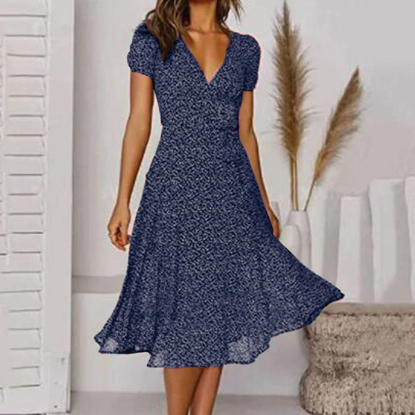 Davy | Women's Floral A-line V-neck Midi Dress