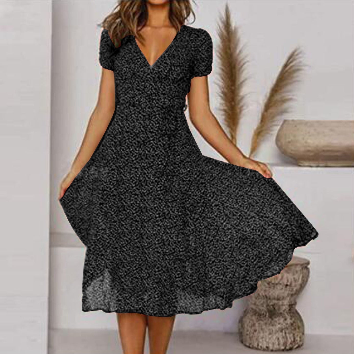 Davy | Women's Floral A-line V-neck Midi Dress