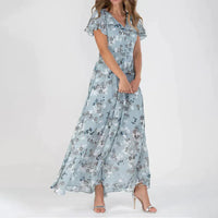 Vestido maxi fluido con mangas de mariposa y estampado floral
