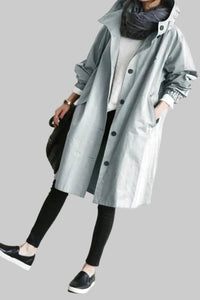Trench-coat de pluie décontracté à capuche pour femme