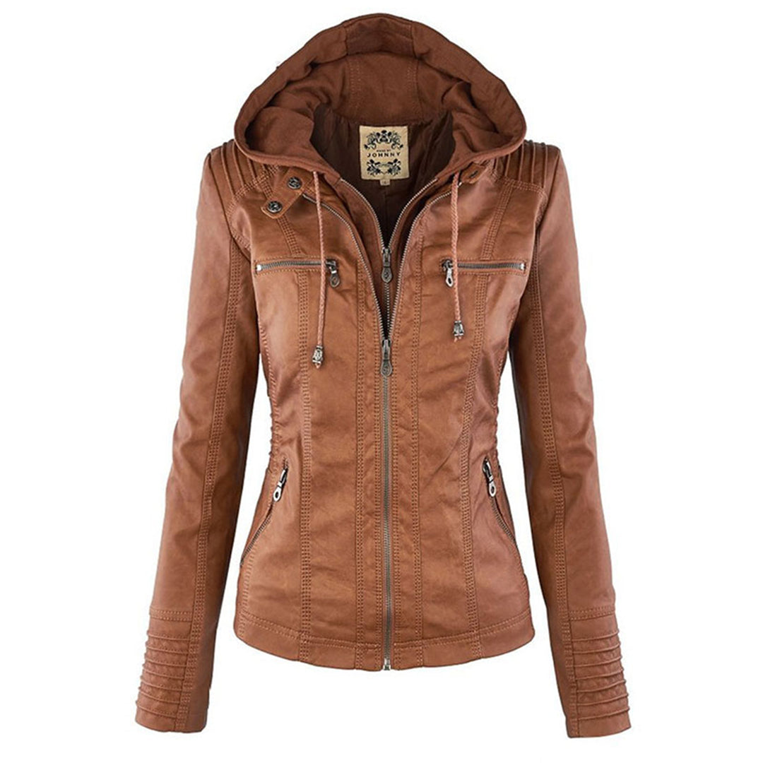 Davy - Women's Leather Jacket with Hood