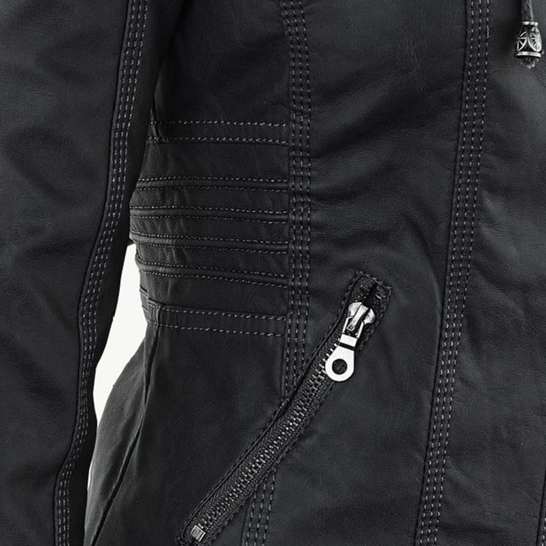 Davy - Women's Leather Jacket with Hood