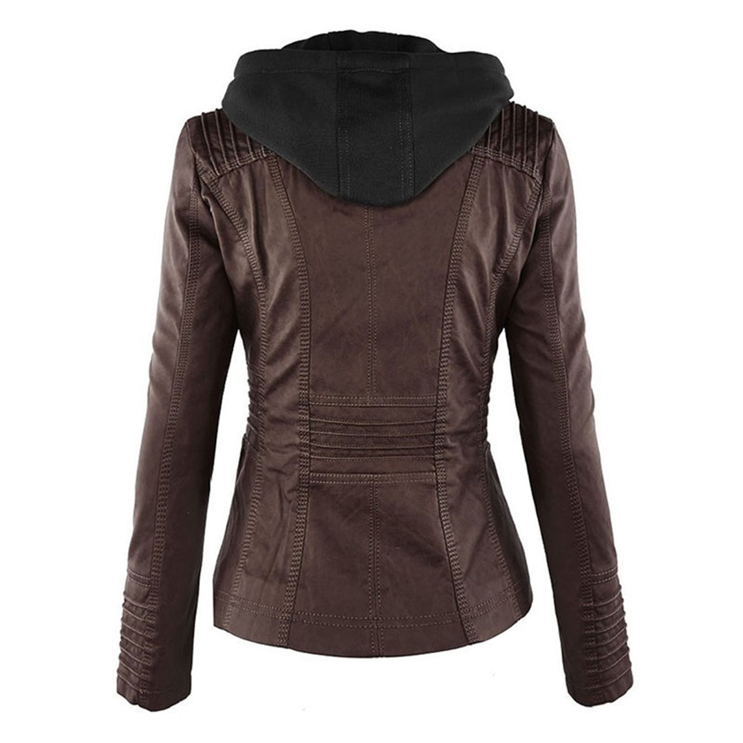Davy - Women's Leather Jacket with Hood