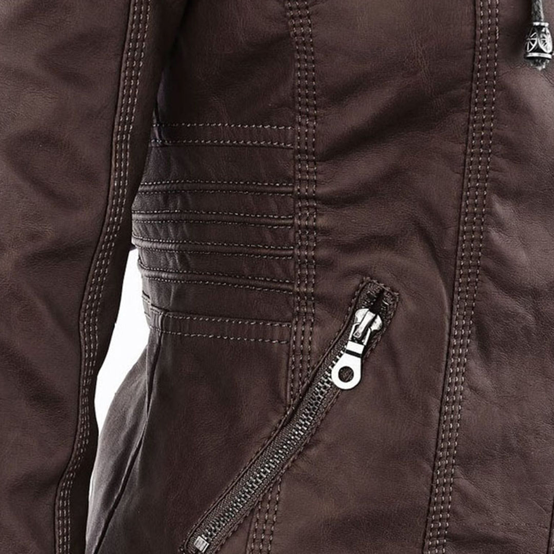 Davy - Women's Leather Jacket with Hood
