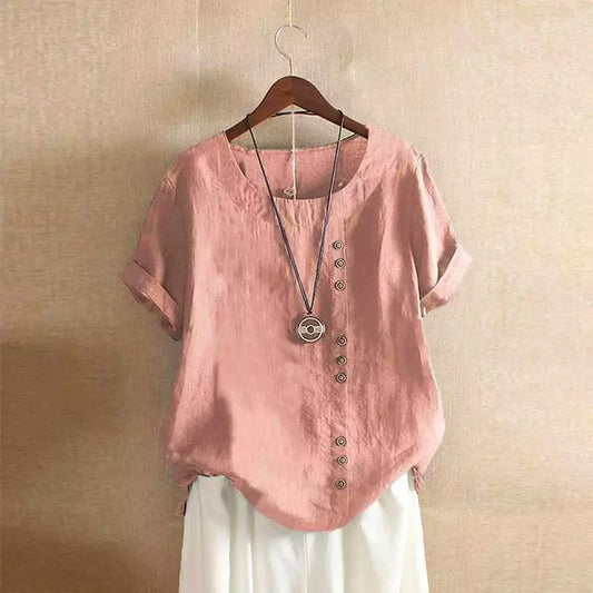 Davy | Women's Linen Blend Blouse with Button Detail