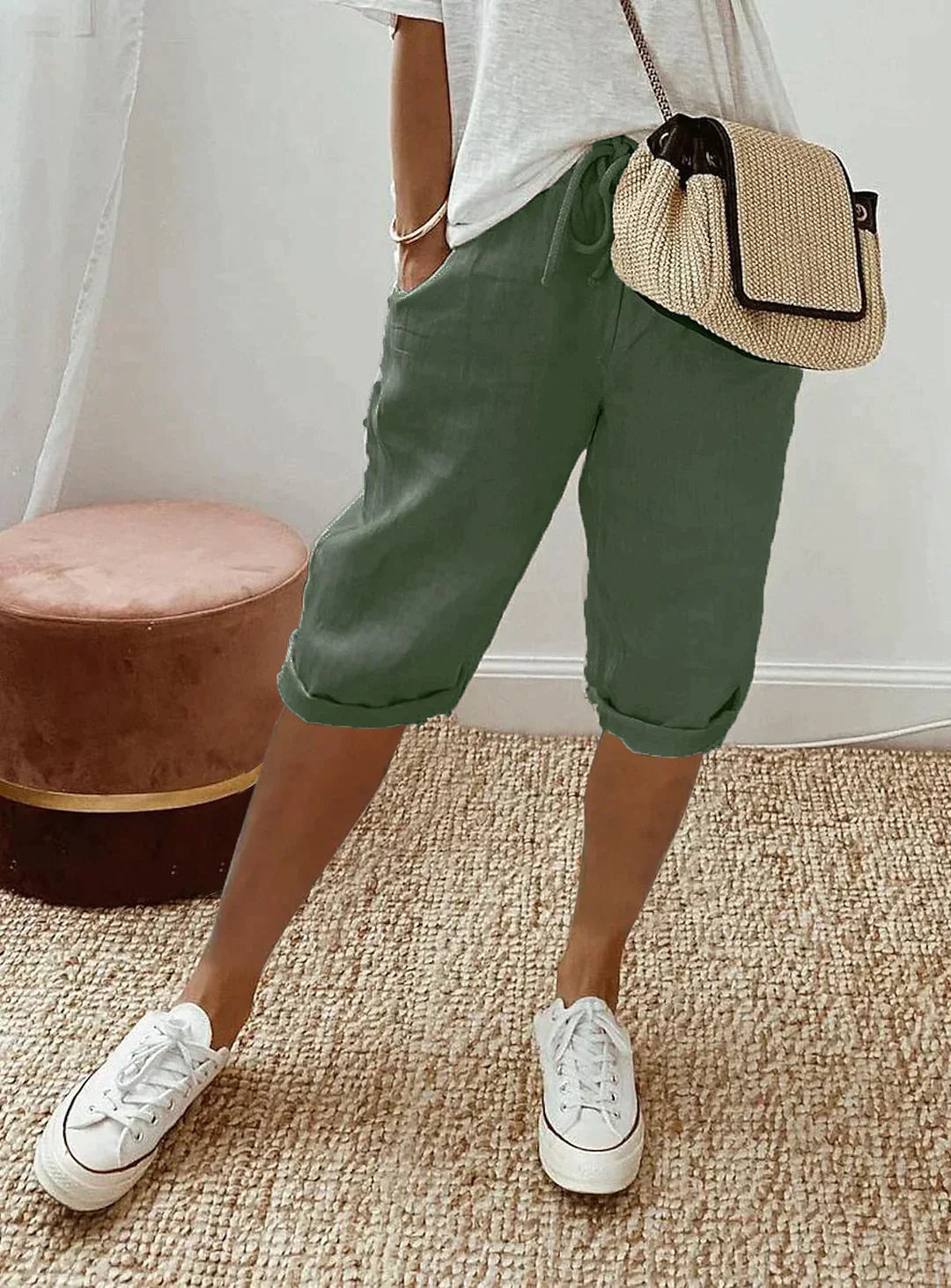 Davy | Women's Linen Cropped Drawstring Pants