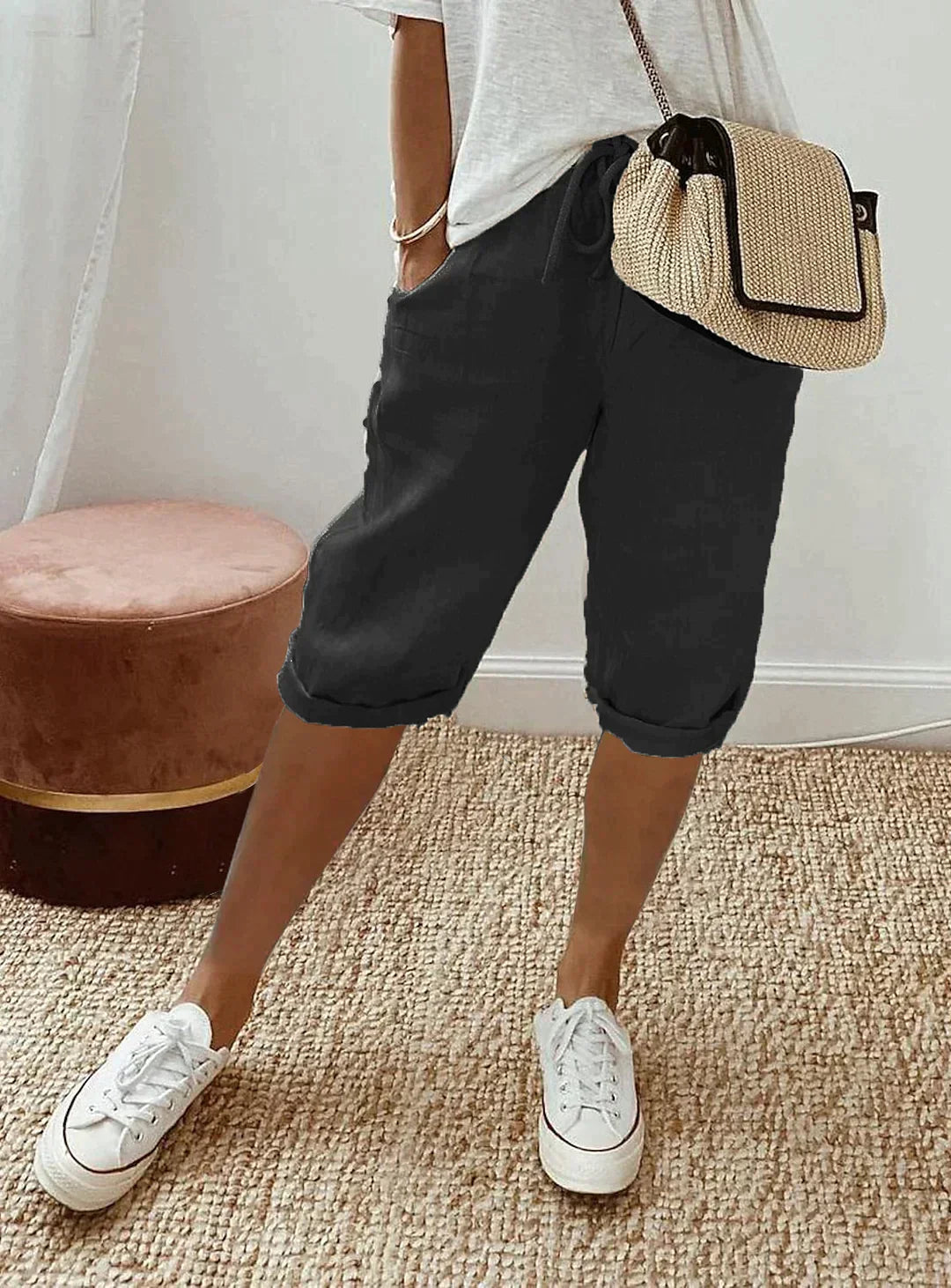 Davy | Women's Linen Cropped Drawstring Pants