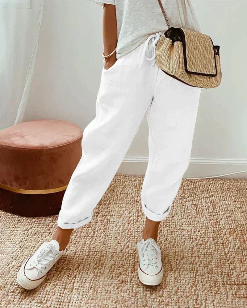 Davy | Women's Linen Drawstring Cropped Pants