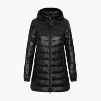 Chaqueta larga acolchada con capucha y cálida