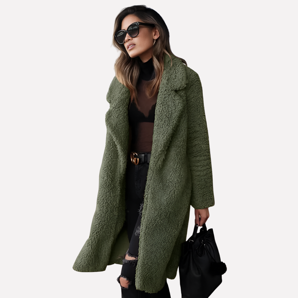 Davy | Women's Long Teddy Coat with Notched Collar
