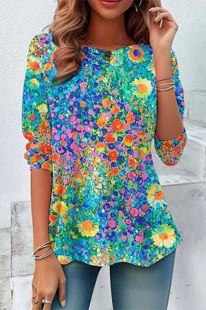 Davy | Women's Printed Crew Neck Shirt with Three-Quarter Sleeves