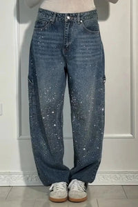 Jeans con pedrería brillante - Estilo de pierna ancha