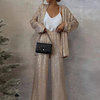 Ensemble blazer et pantalon à sequins étincelants pour femme