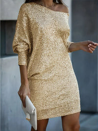 Vestido mini brillante con lentejuelas y hombros descubiertos para mujer