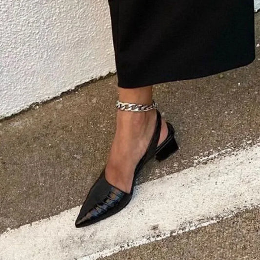 Davy | Women's Slingback Pumps - Pointed Toe Croco Design