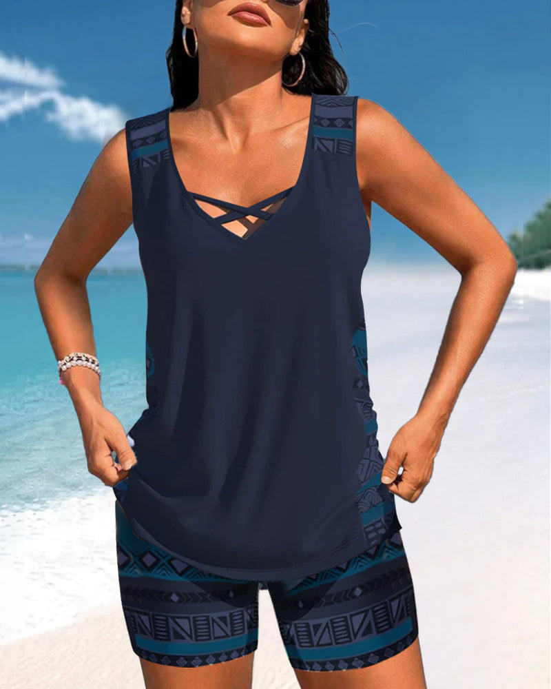Davy | Women's Tankini Swimsuit with Cross Neck