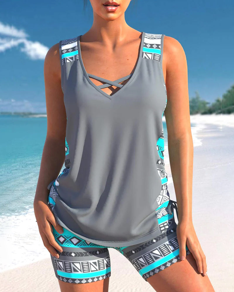 Davy | Women's Tankini Swimsuit with Cross Neck