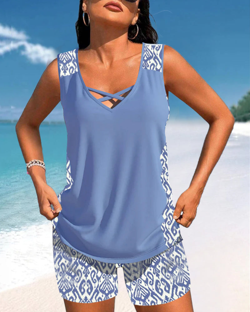Davy | Women's Tankini Swimsuit with Cross Neck
