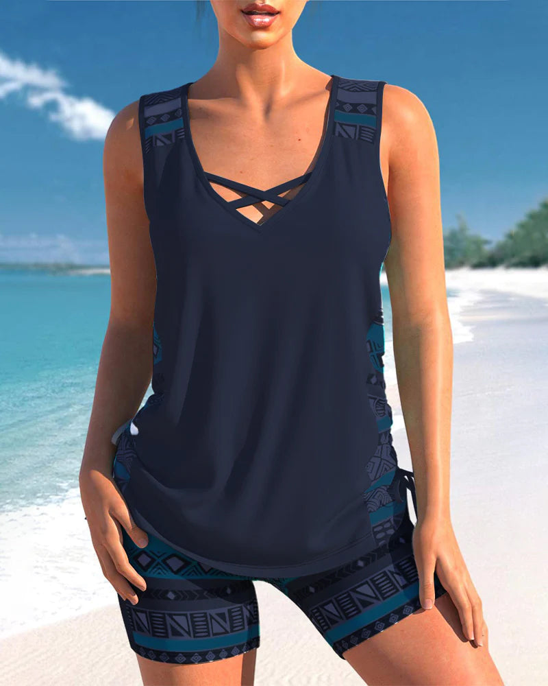 Davy | Women's Tankini Swimsuit with Cross Neck