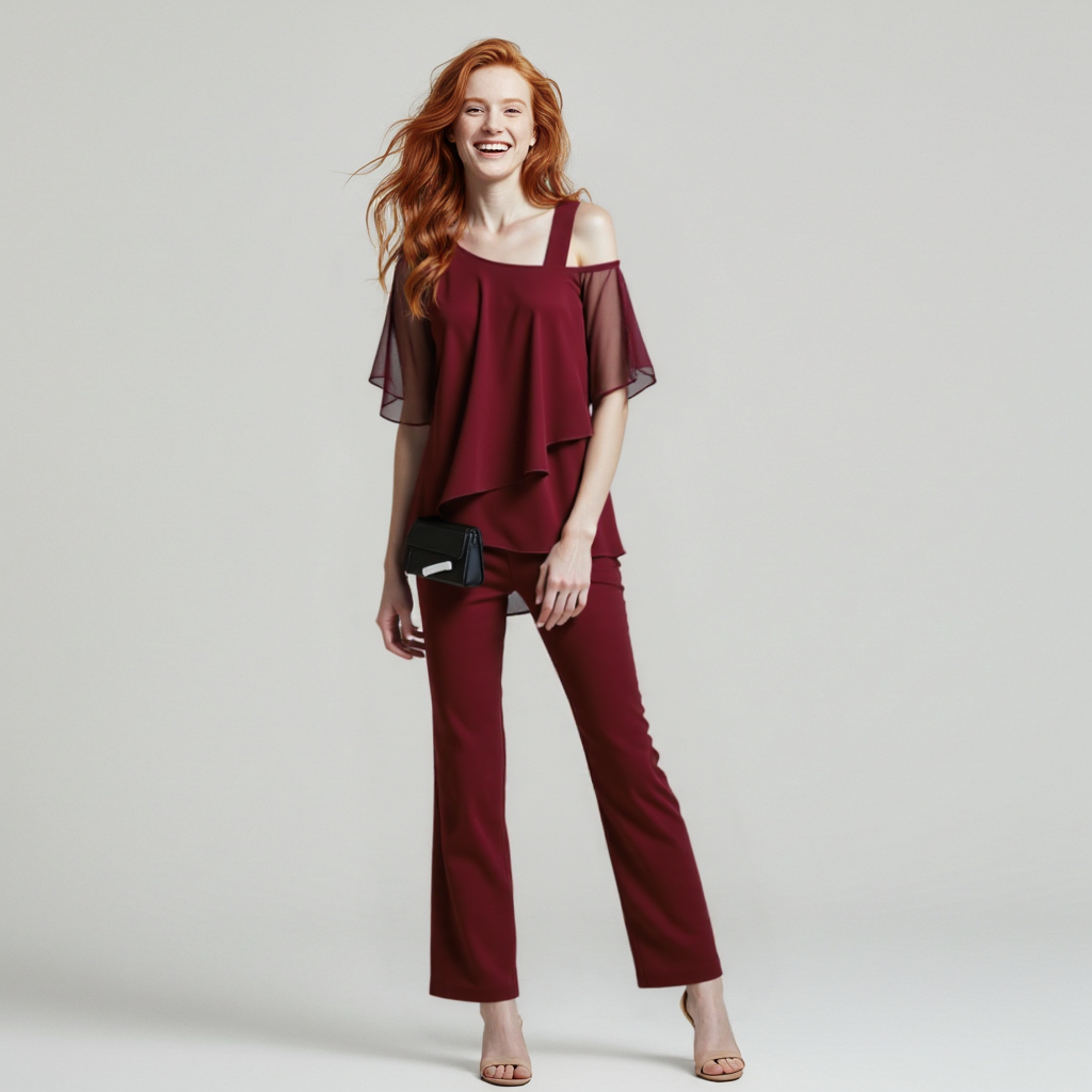 Davy Women's Two-Piece Set | Elegant Jumpsuit with Cold Shoulder Blouse