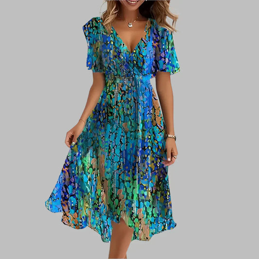 Davy | Women's V-Neck Floral Print Midi Dress
