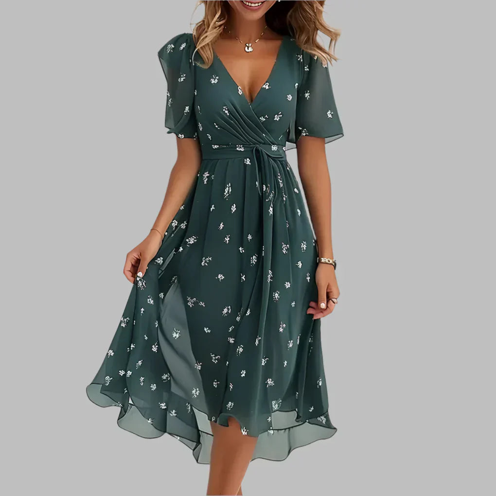 Davy | Women's V-Neck Floral Print Midi Dress