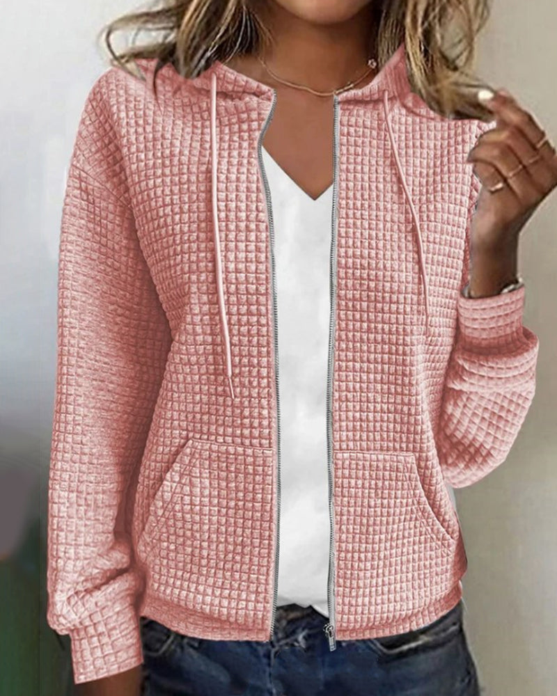 Davy | Women's Waffle Knit Zip-Up Hoodie with Pockets