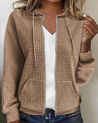 Sudadera con capucha y cremallera de punto waffle para mujer