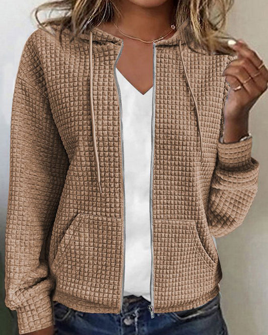 Davy | Women's Waffle Knit Zip-Up Hoodie with Pockets