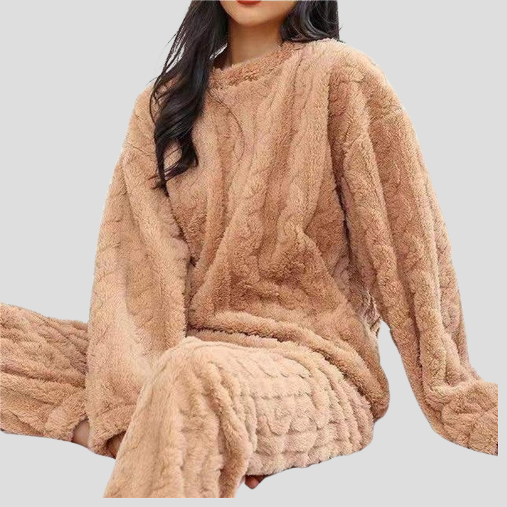 Davy | Women's Warm Teddy Pajama Set with Cable Pattern