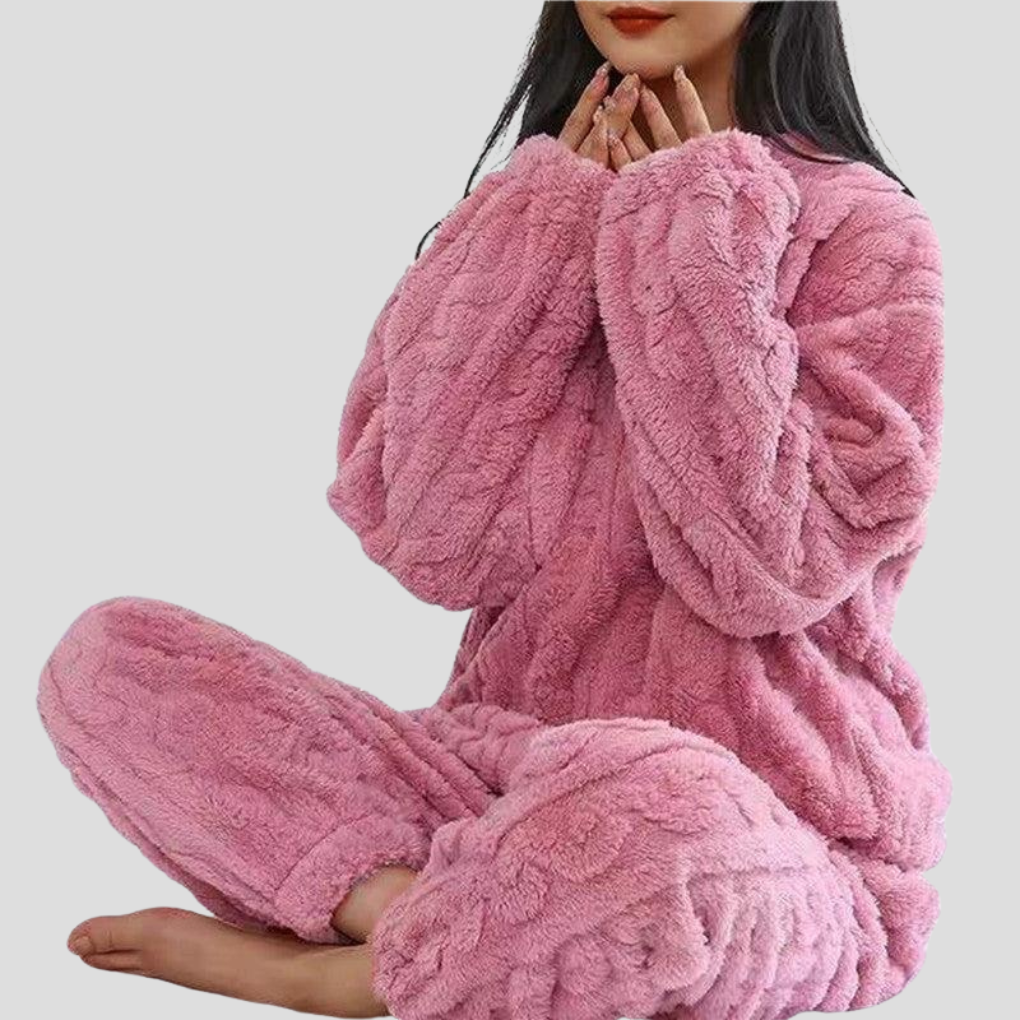 Davy | Women's Warm Teddy Pajama Set with Cable Pattern