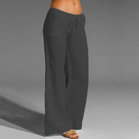 Pantalones de mezcla de lino de pierna ancha para mujer