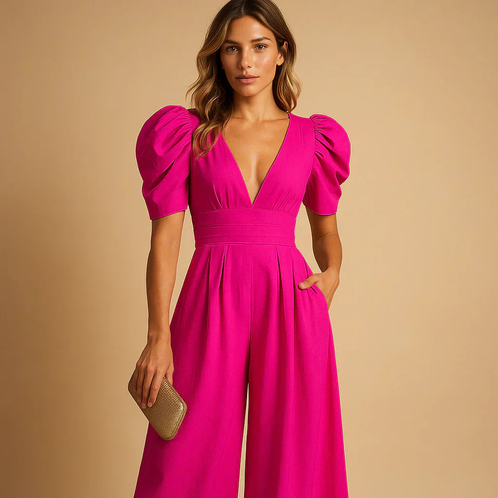 Davy | Women's Wide Leg Jumpsuit with Puff Sleeves