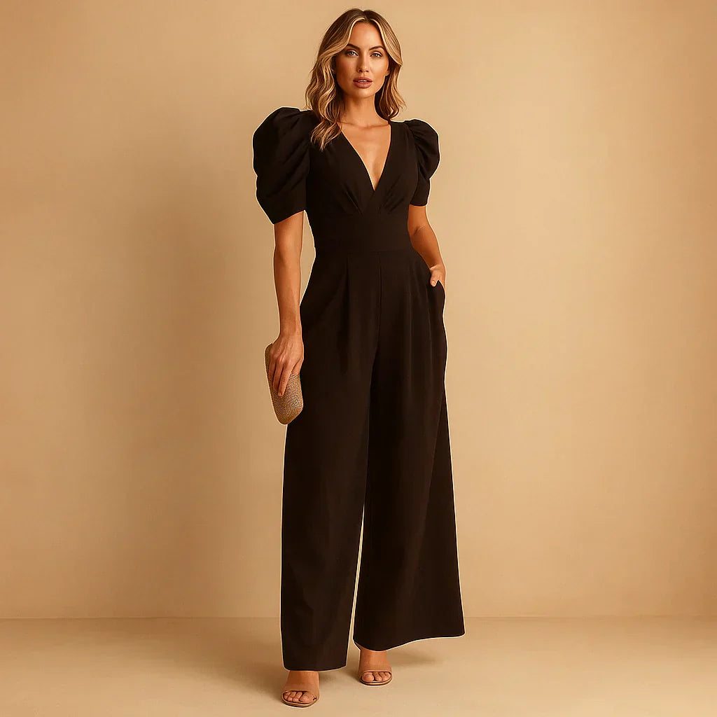 Davy | Women's Wide Leg Jumpsuit with Puff Sleeves