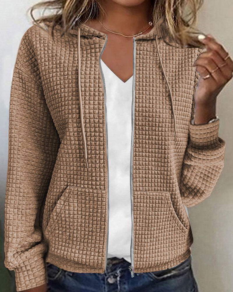 Davy | Women's Zip Hoodie with Pockets - Waffle Knit