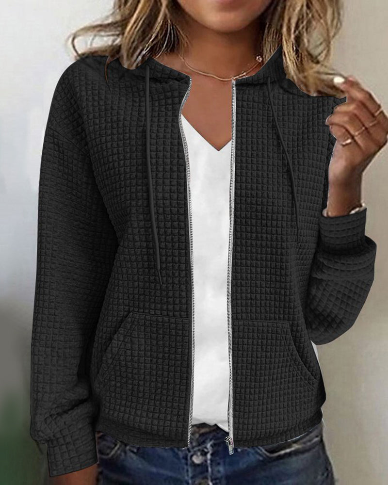 Davy | Women's Zip Hoodie with Pockets - Waffle Knit