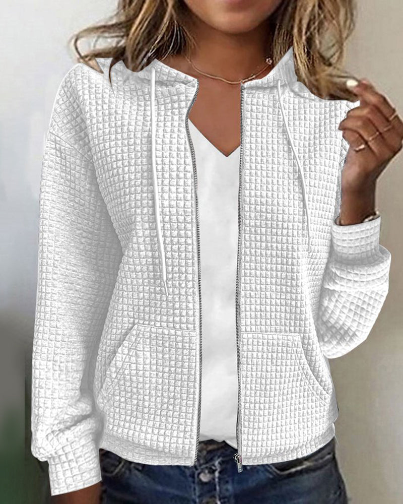 Davy | Women's Zip Hoodie with Pockets - Waffle Knit